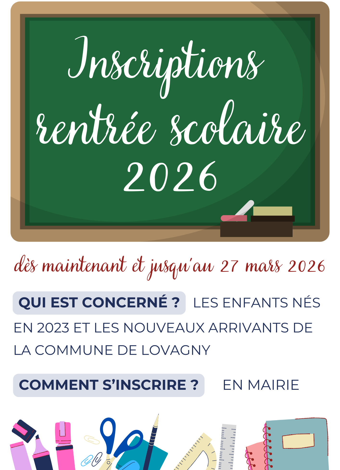 INSCRIPTIONS RENTRÉE SCOLAIRE 2026