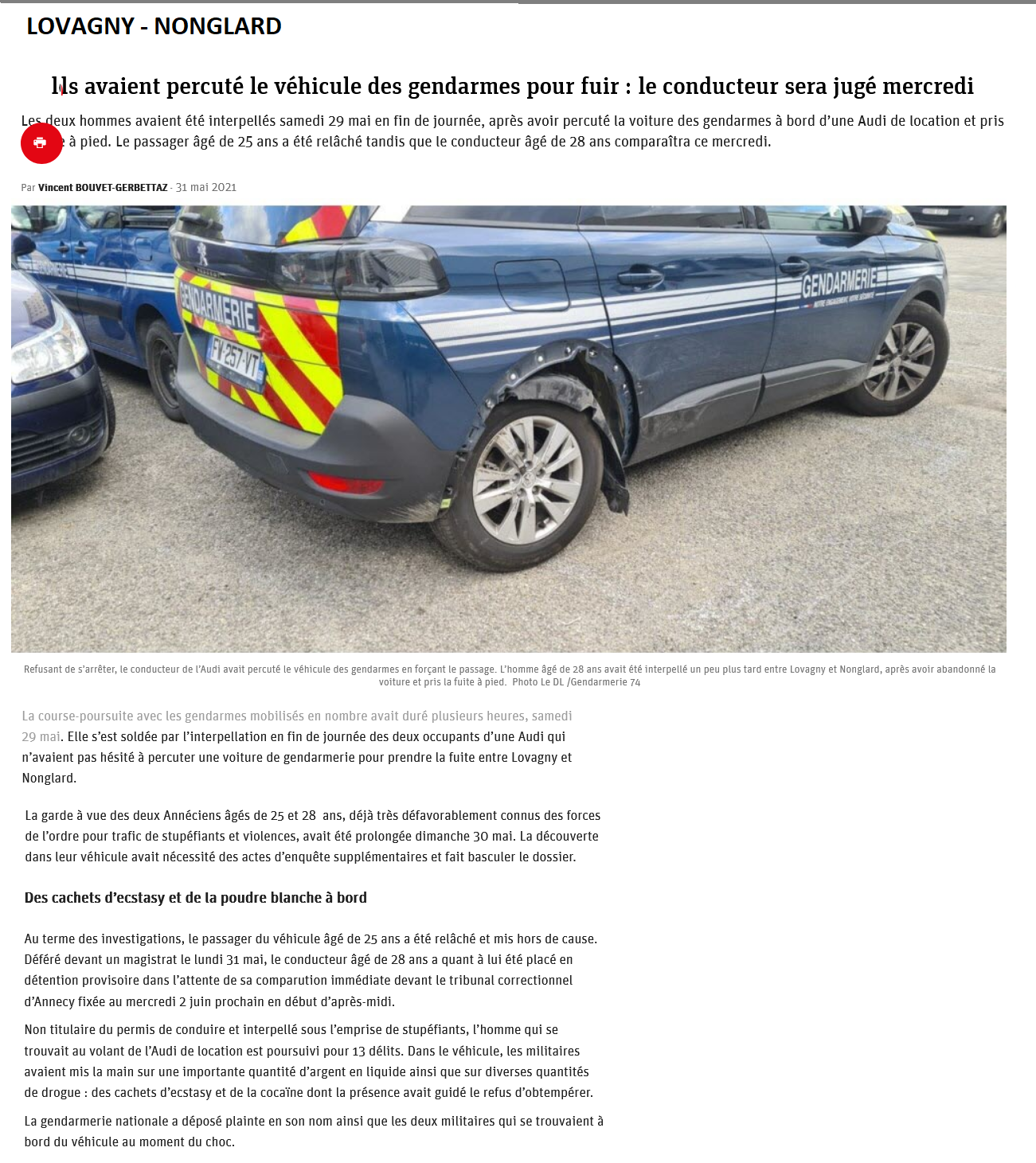 2021 05 31 ils avaient percute le vehicule des gendrmes pour fuir